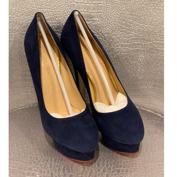 NIB Authentic Charlotte Olympia Dolly Navy Suede size 36.5 - Picture 4 of 6